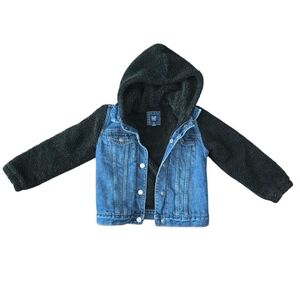 GAP Kids denim sherpa hoodie jacket, size 10